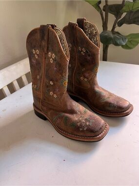 Shyanne Brown Floral Embroidered Kids Western Boots